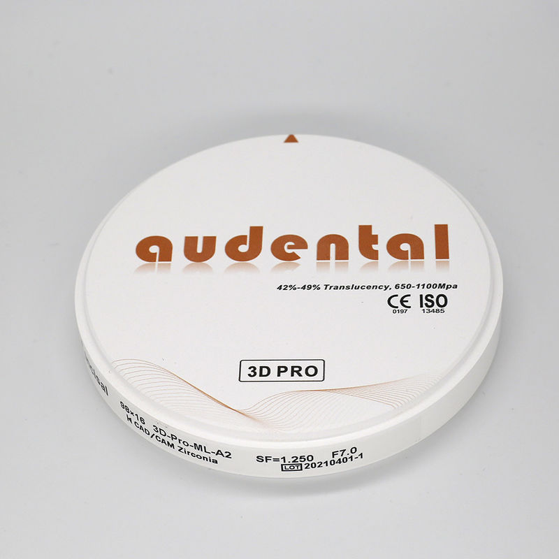 98mm Audental Zirconium Blocks Alta resistenza 650-1100Mpa Bianco Zirconia Blocco per laboratorio dentale CAD CAM sistema di fresatura