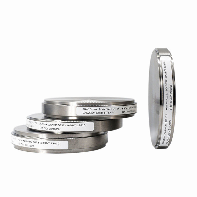98 mm Gr5 Gr2 Ti Materiali per impianti bianchi CAD CAM Dental Milling Dental Titanium Disc