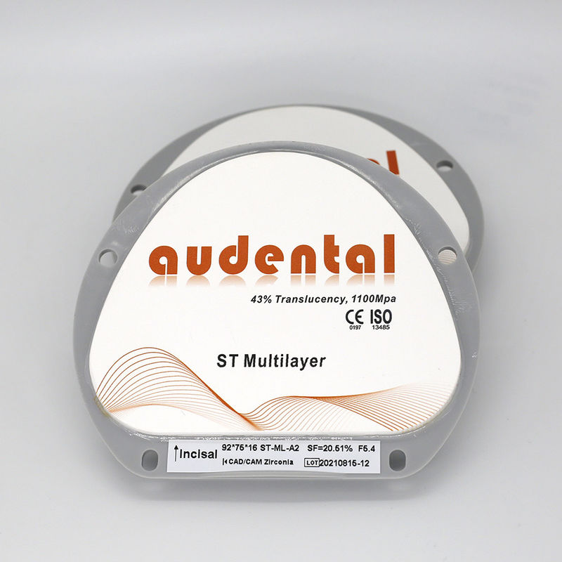 1100Mpa 43% Traslucido ST Multilayer Zirconia Blocchi per finiture lisce Vita 16 Color