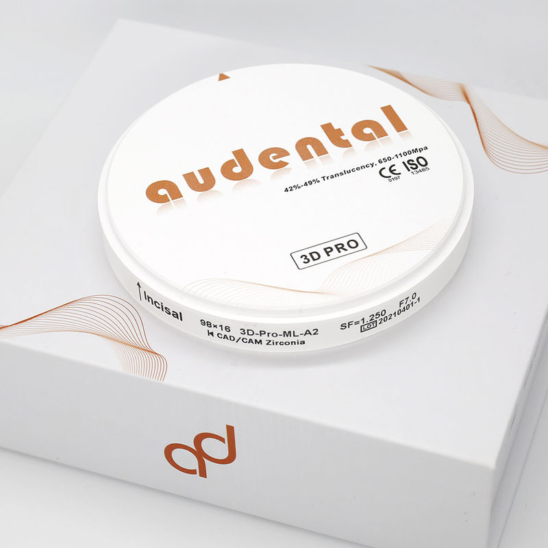Consumabili dentali 3D Forza del blocco di zirconia 650-1100Mpa 98/95/92mm Audental Multilayer CAD CAM Materiali di fresatura