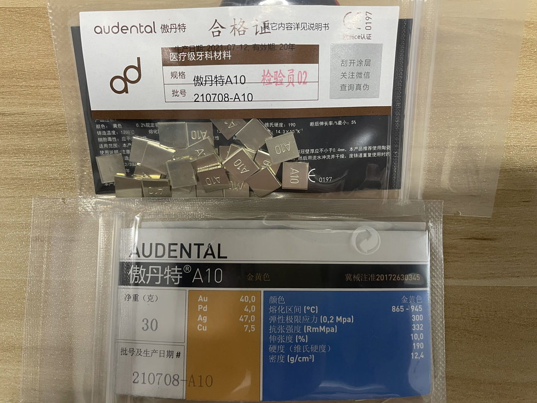 Audental A10 Lega di metalli nobili giallo Au40% per restauri di corona e ponte