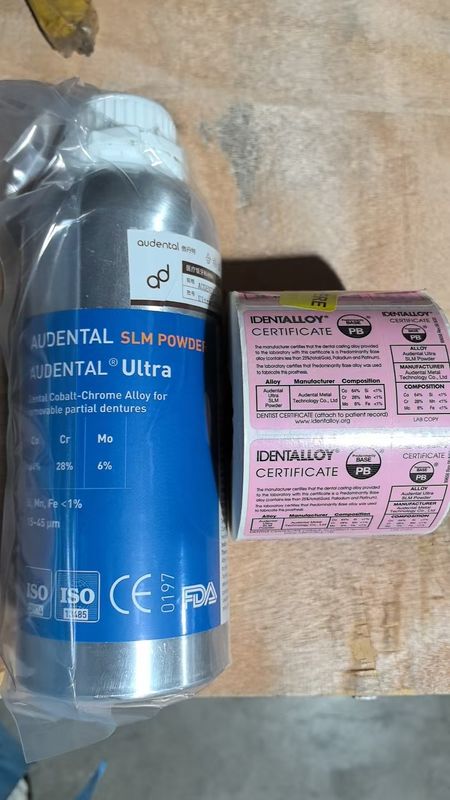 Audental Ultra SLM Powder CoCrMo Materiale per la stampa 3D di metallo dentale certificata CE FDA IdentAlloy