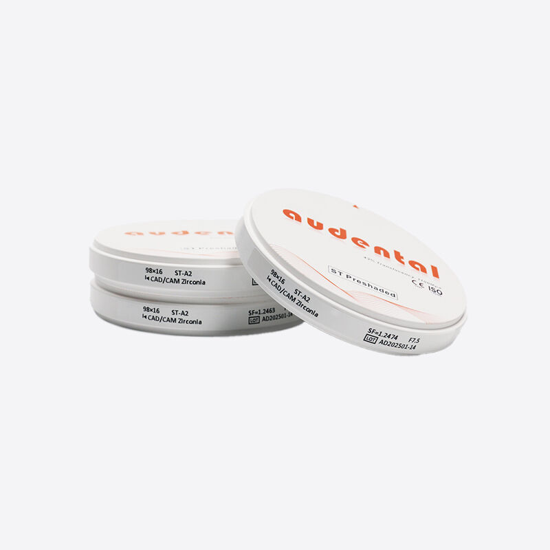 Blocco di zirconia pre-ombreggiato con tonalità VITA pre-colorate che garantiscono risultati di colore uniformi e prevedibili per la fabbricazione dentale