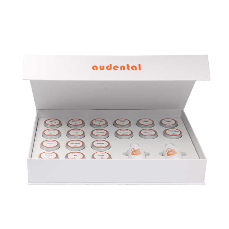 Apparecchiature di laboratorio dentale con pasta di macchie e vetro per una manipolazione agevole, applicazione controllata e riproduzione dell'ombra