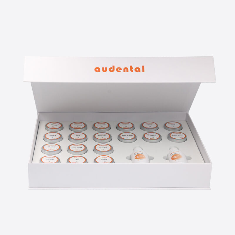 Apparecchiature di laboratorio dentale con pasta di macchie e vetro per una manipolazione agevole, applicazione controllata e riproduzione dell'ombra